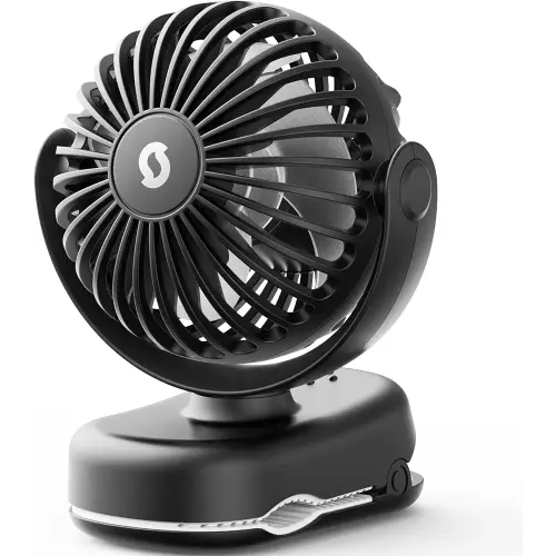 SWEETFULL Stroller Fan with Clip - Portable Mini Clip on Fan, 3 Speeds, 11Hrs Cooling, Cute Small Personal Desk Cooler for Baby Essentials, Bike Accessories, Car Seat, Umbrella, Carrier - Black