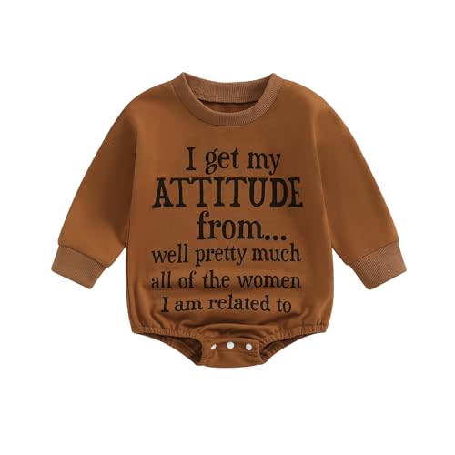 Douhoow Baby Girl Sweatshirt Romper I Get My ATTITUDE Romper Infant Baby Bodysuit Cute Fall Winter Clothes