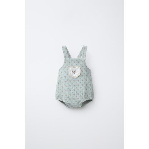 LACE TRIM FLORAL ROMPER - Blue / Green | ZARA United States