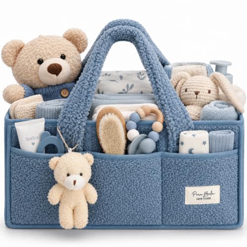 PeraBella Baby Diaper Caddy Organizer with Handle, Boy & Girl Shower Gift Basket, Portable Diaper Storage Basket Bin for Wipes, Newborn Baby Essentials Registry Search Must Haves, Car Caddy Organizer