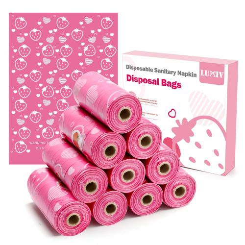 Amazon.com: Luxiv 150P Sanitary Napkin Disposal Bags, Strawberry Flavor Pink Mini Roll | 150P Pink Bags, 10 Rolls, 9 X 13In, For Sanitary Pads, Tampons, Diapers And Personal Care Disposal Bags, Indoor & Outdoor Use