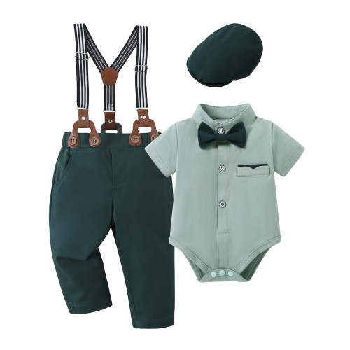 CARETOO Baby Boy Clothes Newborn Set Formal Outfit Shirt Bowtie Suspender Pants Cotton Fabric 3-18M