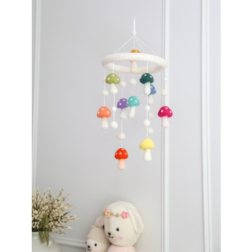 Colourful Mushroom Nursery Mobile | Handmade Baby Crib Decor | Rainbow Playroom Decoration