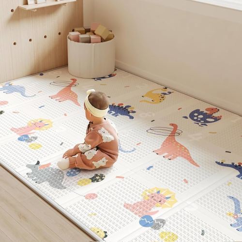 Baby Play Mat Foldable Baby Floor Play Mat Large 50"*78"*0.4" Soft Foam Playmat for Babies Reversible Waterproof Padded Baby Girl Play Mat Portable Crawling Mat for Indoor Outdoor