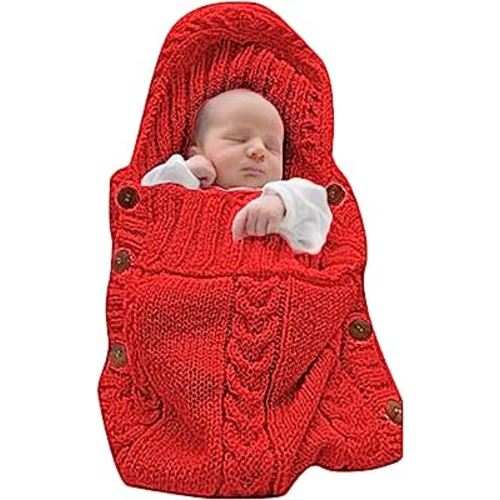 XMWEALTHY Newborn Baby Wrap Swaddle Blanket Knit Sleeping Bag Receiving Blankets Stroller Wrap for Baby(Red) (0-6 Month)