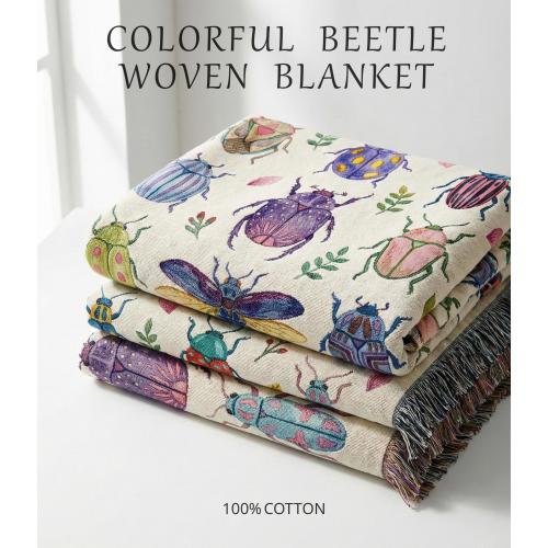 Colorful Beetles Woven Blanket: Watercolor Insects, Bugs, Nature Tapestry