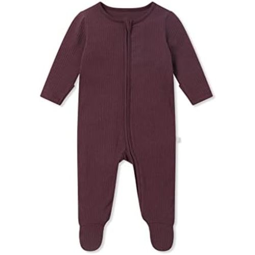 MORI Baby Ribbed Clever Pajamas with Two-Way Zips & Scratch Mitts – Footed Nightwear – Viscose from Bamboo & Cotton