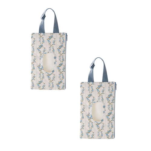2PCS Quilted Baby Wipe Holder Quilted Wipe Pouch Portable Hanging Floral Wet Wipes Bag for Car, Stroller,5.9X10.2IN(Blue)