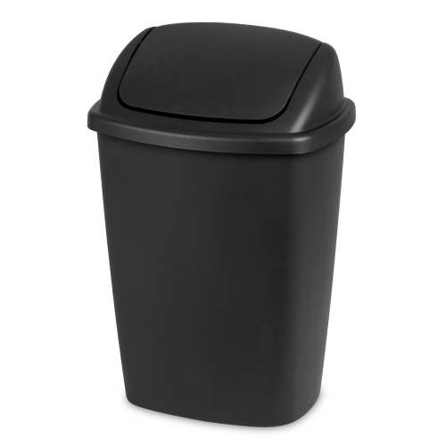 Sterilite Kitchen Trash Can, 7.5 Gallon Plastic Garbage Bin with Swing Top Lid, Black