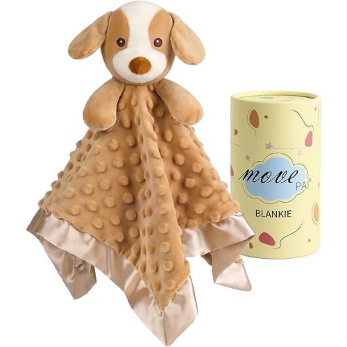 MOVEPAI Baby Security Blanket Soft Minky Baby Lovey Dog Plush Blanket for Boys and Girls,Snuggle Toy Lovie Newborn Gift Unisex Lovie Gift for Toddler, Light Brown 16 Inch