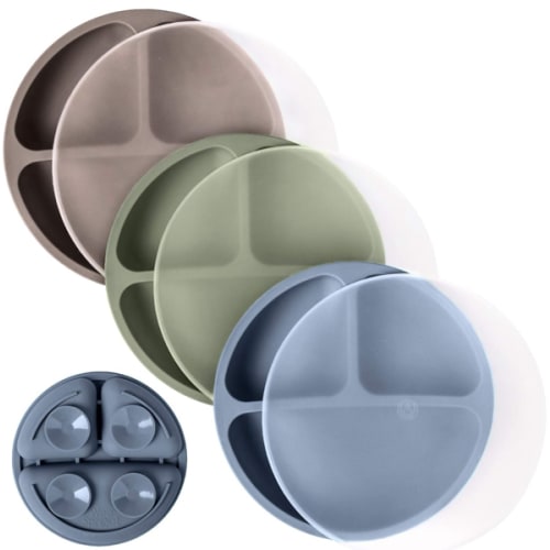 WeeSprout Suction Plates with Lids for Babies & Toddlers - 100% Silicone, Dinnerware Stays Put, Divided Design for Picky Eaters, Microwave & Dishwasher Friendly, 3 Pack