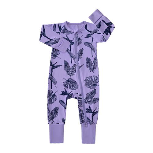 Weebloom Baby Boys Girls Pajamas Footless Bamboo Ribbed Zipper Long Sleeve Jumpsuit Sleepwear Loungewear Pjs Sleepers Romper Onesie Purple 0-3 Months