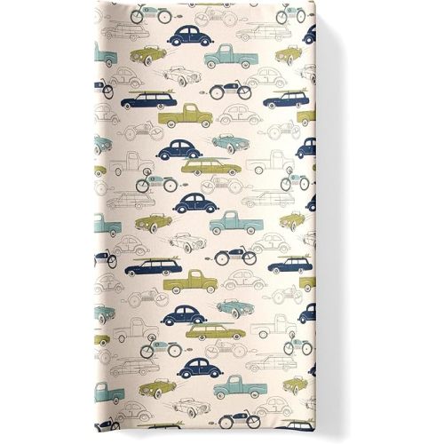 Cotton Baby Diaper Changing Pad Cover Cars Trucks Motorcycles Racing Automobiles Boys Girls Nursery Blue and Green