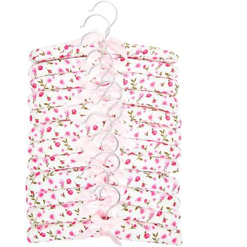 Satin Padded Hangers for Kids Nursery, Pink Floral (9.5 In, 12 Pack)