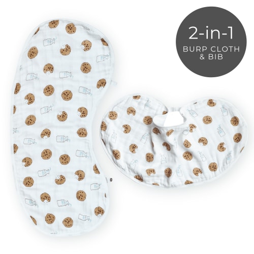 Bundled Baby's 2-in-1 Muslin Burp Cloth Bibs- Cookies and Milk