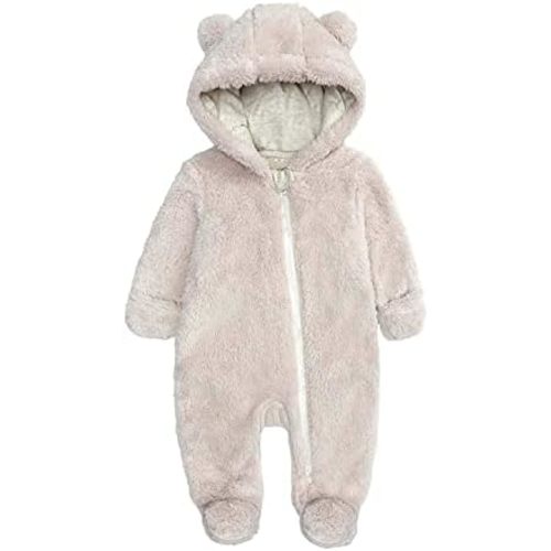 Baby Furry Jumpsuit Infant Bear Onesies Zipper Long Sleeve One-Piece Romper Hoodie Baby Outwear Snowsuit