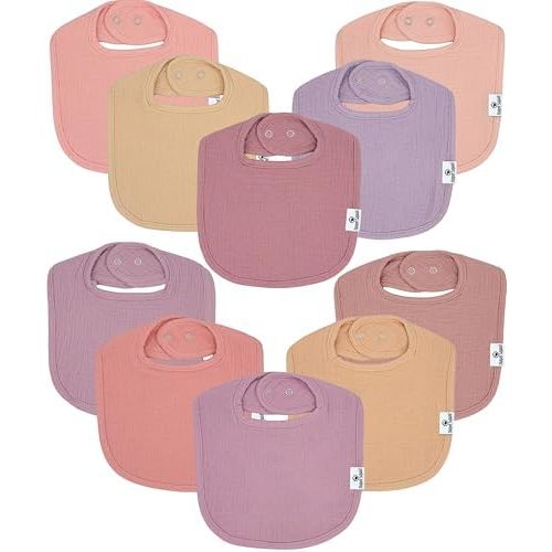 DiaperSquad 10-Pack 100% Organic Muslin Cotton Baby Bibs for Baby Boy, Girl