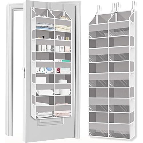Over The Door Organizer 5 Tiers, Extra Large Behind Door Storage of 10 Compartments, 50 lbs Weight Capacity Over The Door Storage, Door Hanging Organizer for Closet, Diaper Organizer,Light Gray