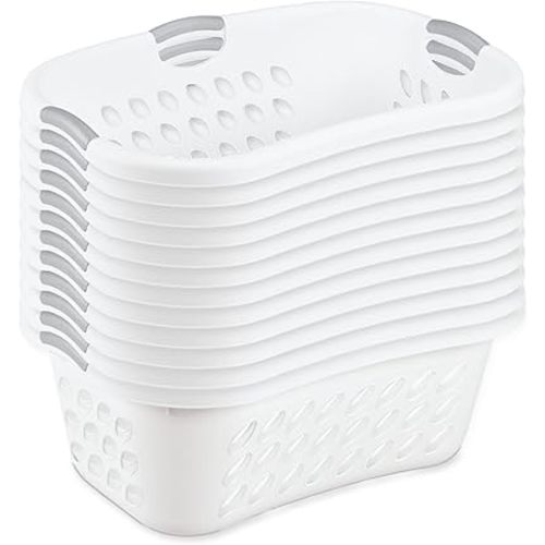 Sterilite 12 Pack Plastic Laundry Basket Hamper, 1.25 Bushel, Ultra HipHold, White