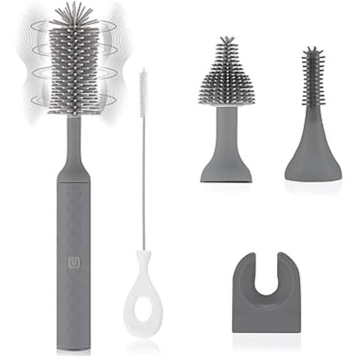 Electric Cleaning Brush Set 4 Piece Multi-Purpose Cleaner Brushes,360° high-Speed Rotation Cleaning,1500mAh,Waterproof IPX65,Perfect Household Cleaning Brushes(Grey)