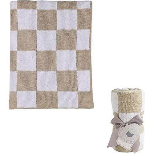 Living Textiles Taupe Check Chenille Knitted Soft Baby Blanket - Reversible Premium Cozy Fabric for Best Comfort - for Infant,Toddler,Newborn,Nursery,Boy,Girl,Throw,Crib,Stroller