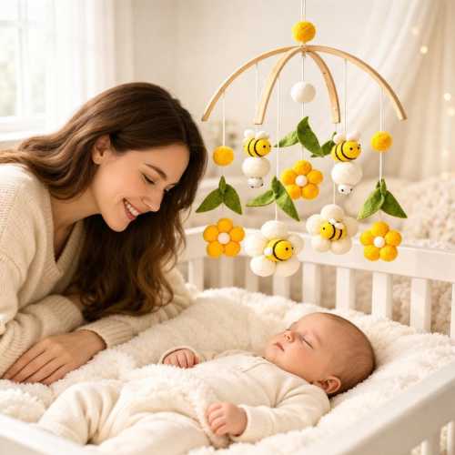 Bee Baby Mobile – Felt Flower Crib Mobile, Yellow Garden Nursery Decor, Baby Shower Gift