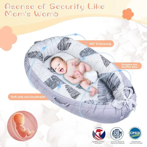 Infant Support Cushions | Baby Lounger | Organic Cotton Infant Lounger | Reversible, Adjustable & Portable Floor Lounger | Supervised Use | Soft, Breathable, Washable Cover(Leaf)