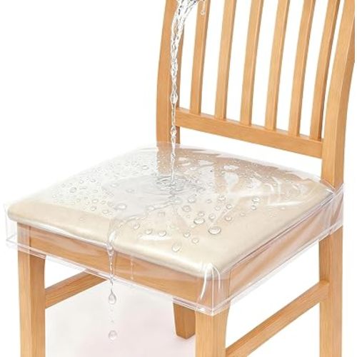 Zipcase 4 Pack Stain, Water and Kitty Scratch Resistant Clear Dining Chair Covers/Slipcovers Chair Protector Waterproof PVC Material, 17”D x 18”W x 4”H with Adjustable Belt Strap, Set of 4