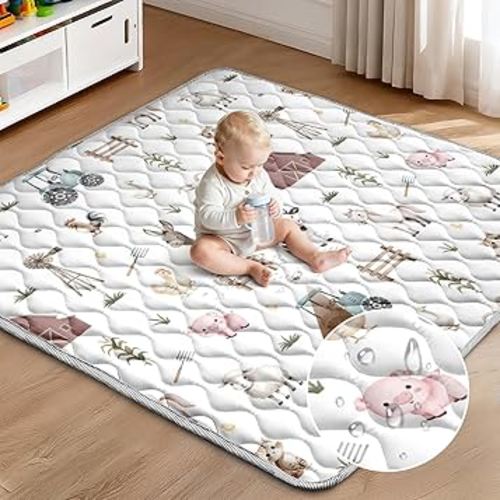Baby Play Mat 50"x50" Extra Thick Foam Playmat - Water-Resistant Non-Slip Floor Mat & Cushioned Crawling Mat for Babies, Infants & Toddlers for Tummy Time(Cute Farm Animals)
