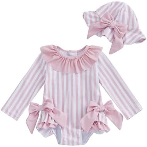 ZyHwShine Baby Girl Swimsuit Long Sleeve One Piece Swimsuit Romper with Hat Baby Girl Bathing Suit Infant Beach Rash Guard