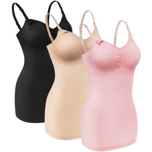 DAKIMOE Women's Nursing Tank Tops, Maternity Camisoles with Built-in Bra, Pack of 3