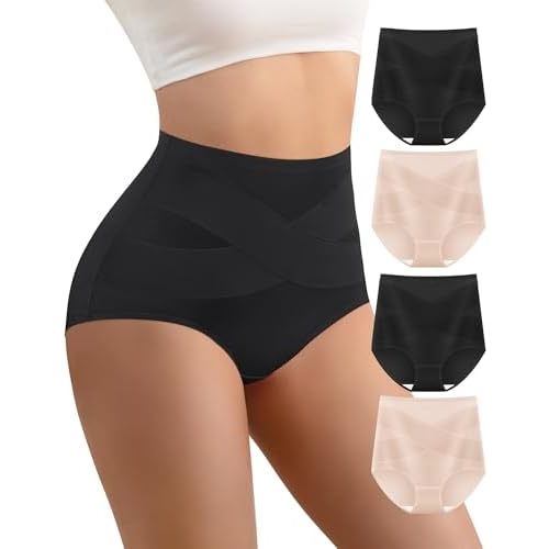 Women's High Waisted Cotton Underwear Panties Ladies Stretch Breathable Full Coverage Briefs 4 Pack
