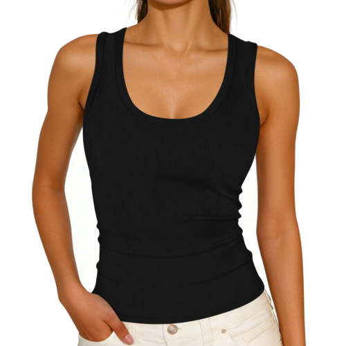 FAIWAD Ribbed Tank Tops for Women Scoop Neck Sleeveless Tops Summer Slim Fitted Stretch Shirts