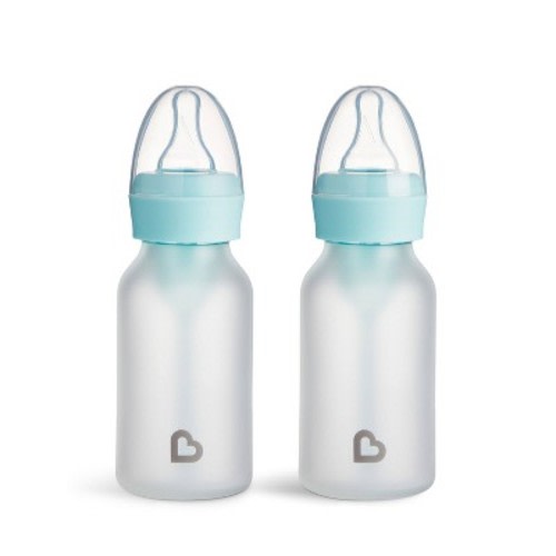 Munchkin Bond Silicone Coated Glass Baby Bottles - Blue - 4 fl oz/2pk: BPA-Free, Level 1 Slow Flow