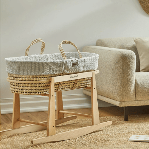 THE LITTLE GREEN SHEEP Moses Basket and Rocking Stand Bundle - Dove