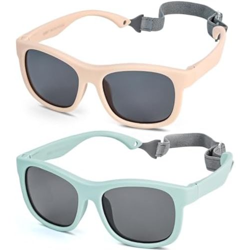2 Pcs Baby Sunglasses for Boys Girls, Silicone Polarized Kids Sunglasses, Toddler Shades for Infant 0-24 Months