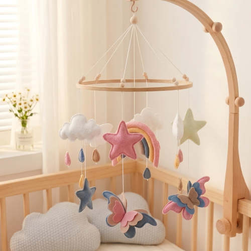 Rainbow Butterfly Baby Mobile | Handmade Felt Star & Cloud Crib Mobile — Pastel Nursery Decor