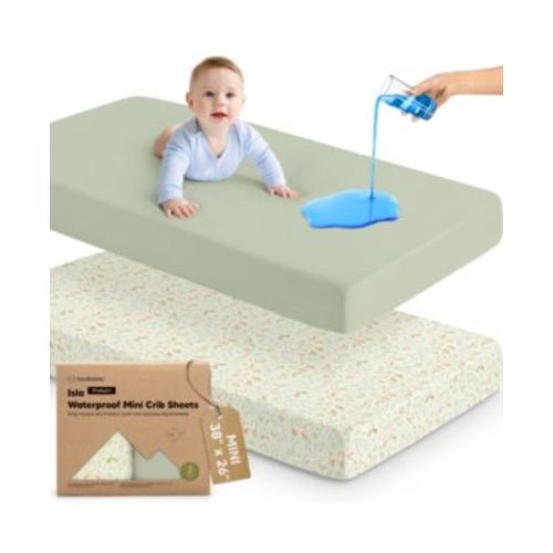 2pk Isla Waterproof Mini Crib Sheets for Boy, Girl, Soft Pack and Play Sheets for Graco Pack and Play Mattress