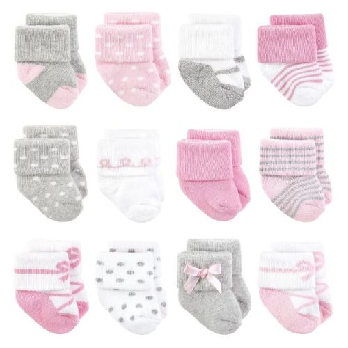 Little Treasure Basics Infant Baby Cozy Terry Baby Sock 12-Pack, Ballet Slipper, 0-6 Months