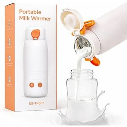 Portable Bottle Warmer for Travel, 2-Minute Fast Heating 4-Level Precise Temperature Control 12oz Large Capacity Baby Milk Warmer On-the-Go for Breastmilk & Formula Long Battery Life for Night Feeding