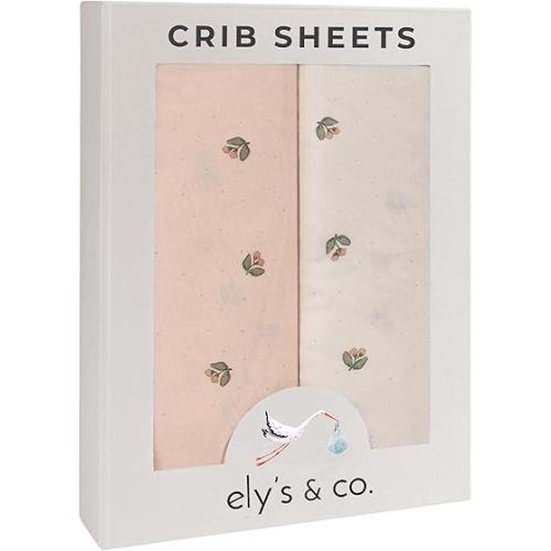 Ely’s & Co. Crib Sheets, Baby Girl Fitted Crib Mattress Sheet Set, 2 Pack, 100% Jersey Knit Cotton, Infant and Toddler Nursery Bedding, Pink Vintage Print, 28” x 52”
