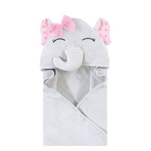 Hudson Baby Infant Girl Cotton Poly Rich Animal Face Hooded Towel, Pink Dots Pretty Elephant, One Size