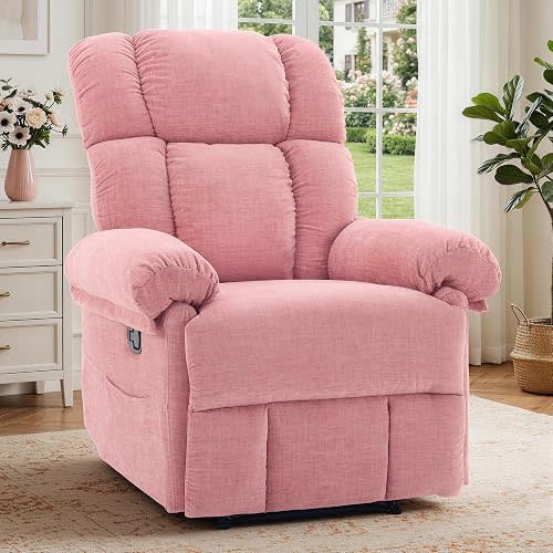 Korser Recliner Chair for Living Room, Manual Recliner with Thick Upholstered & Side Pockets, Small Recliner for Small Spaces, Lounge Chair for Nursery Bedroom Apartment RV, Chenille