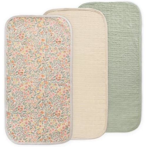 mushie Waterproof Changing Pad Liners | 100% Organic Cotton | Set of 3 (Pastel Blooms Combo)