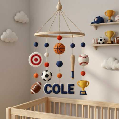 Personalized Sports Baby Mobile, Custom All Star Nursery Bedroom Decor, Felt Basketball Baseball Soccer Crib Toy, Newborn Baby Shower Gift