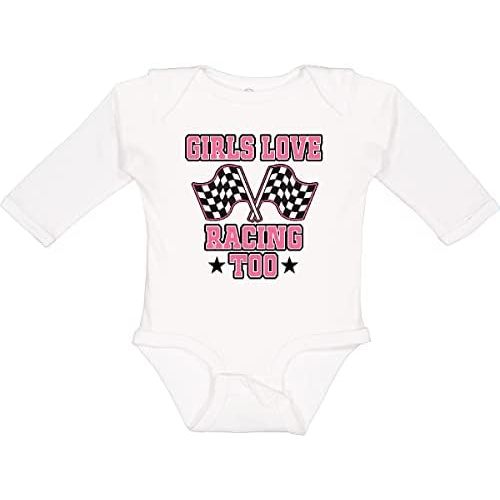inktastic Girls Love Racing Rally Flags Long Sleeve Creeper