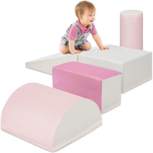 Best Choice Products 5-Piece Kids Climb & Crawl Soft Foam Block Playset Structures for Child Development - Pink