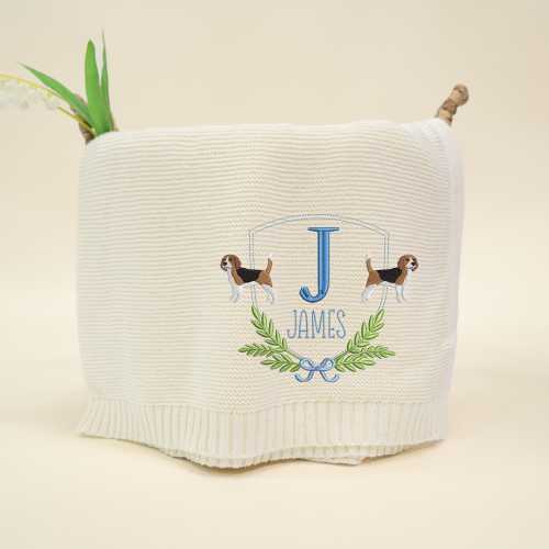 Personalized Beagle Dog Baby Blanket, Nursery Decor, Embroidery Baby Knit Blanket, Custom Embroidery Name Baby Blanket, Baby Shower Gifts