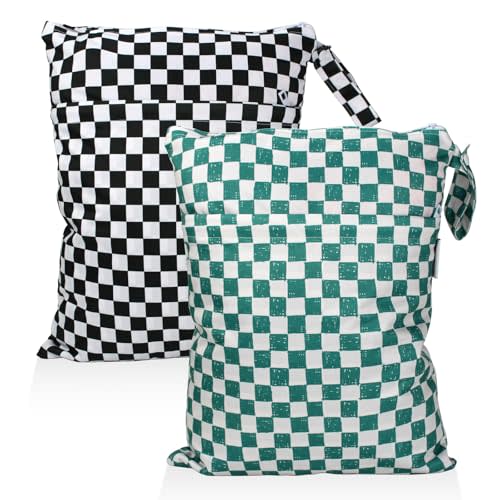 Mama Koala Waterproof Wet Dry Bags for Baby Items, Cloth Diapers, Swimsuits, Travel, Gym Clothes, Beach, Pump Parts, Toiletries, Two Zippered Pockets, 2 Pack (W021)