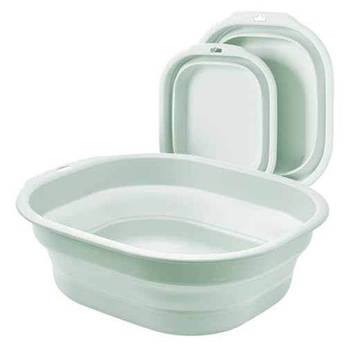 2 Pack Collapsible Wash Basin Set, Foldable Dish Tub, Small Medium Portable Sink for Kitchen, Camping, RV, Baby Bottles, Laundry, Plastic Washbasin -Green